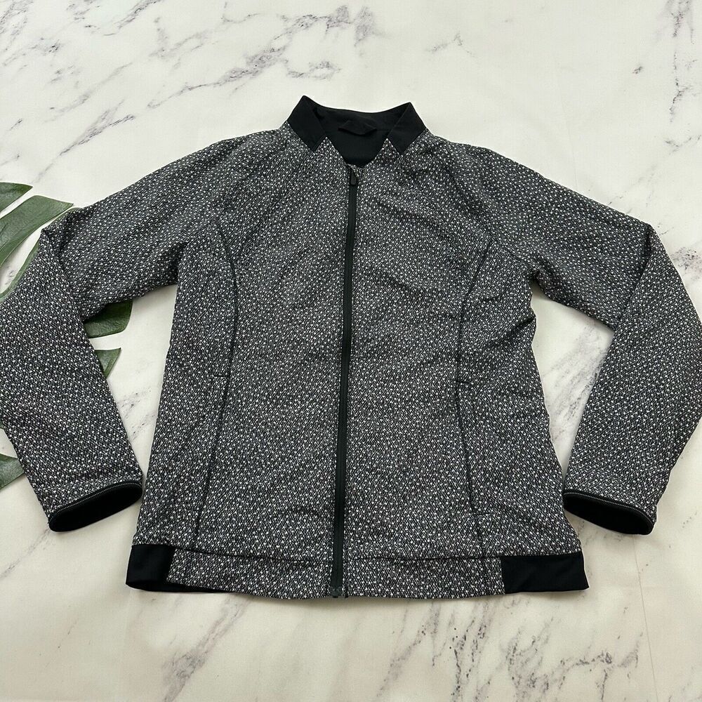 Lululemon Hit It Jacket Womens Size 6 Frozen Fizz Black White Zip Up Lightweight
